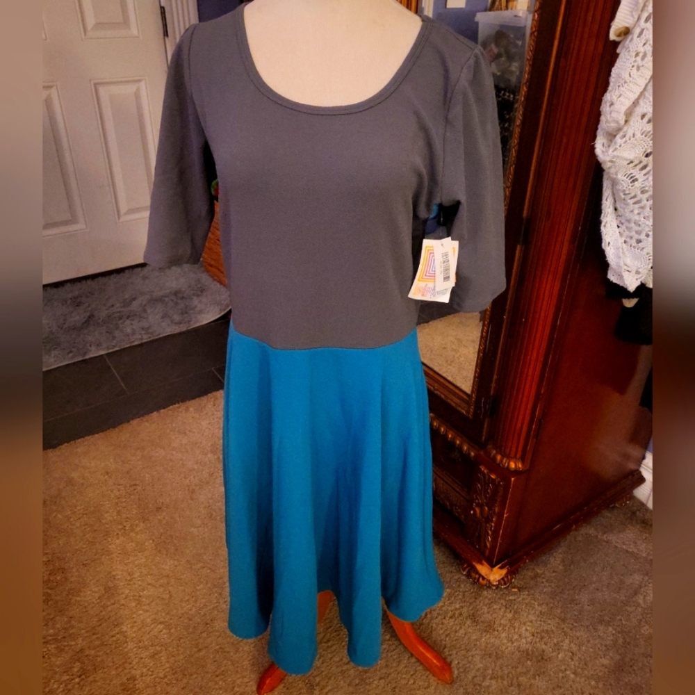 Lularoe Women Nicole Dress 2XL Gray Teal Green  2 Color Dip Unicorn 🦄 NWT